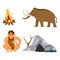 Stone age or Neanderthal man household vector flat icons