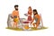 Stone age people frying meat vector illustration.