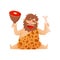 Stone age prehistoric man with meat bone, primitive cavemen cartoon character vector Illustration on a white background