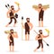 Stone age primitive men cartoon character set