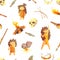 Stone Age Seamless Pattern with Prehistoric People and Hunting Tools, Design Element Can Be Used for Wallpaper