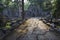 Stone alley to weathered temple door