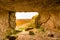 Stone ancient rooms of the cave city of Chufut-Kale, Bakhchisarai Crimea