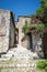 Stone arch at the entrance to the walls of Sermoneta, little and awesome medieval hill town in province of Latina, Lazio region, a