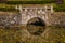 Stone arch footbridge over a pond