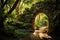 Stone Arch in Middle of Forest, Ancient and Enchanting Pathway Amidst Natures Beauty, A sun-dappled forest path leading to a