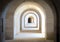 Stone arched hallway in military fortress in Balearic Islands