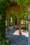 Stone arches of a garden pavilion in Royal Palace in Balchik, Bulgaria