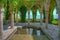 Stone arches of a garden pavilion in Royal Palace in Balchik, Bulgaria