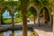 Stone arches of a garden pavilion in Royal Palace in Balchik, Bulgaria