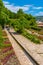 Stone arches of a garden pavilion in Royal Palace in Balchik, Bulgaria