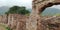 Stone arches and ruins at the haunted Bhangarh fort