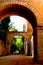 Stone archs part of the Alhambra fortress in Granada