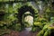 a stone archway covered in vibrant moss and lichen