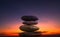 Stone Balance Sunset Background Tower Pebble on Rock Stack Perfect Pile Scene Free Space Sunrise Concept Peace Relax Nature