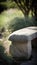 Stone bench in a garden, shallow depth of field, selective focus