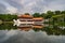 Stone boat and pavilion in the Chinese Garden park, Singapore.