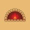 Stone brick, pizza firewood oven with fire