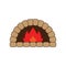 Stone brick, pizza firewood oven with fire