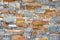 Stone brick wall pattern texture background. Asymmetrical wall of modern architecture. Background of stone wall. Texture