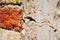 Stone bricks decaying wall vintage abstract background, craps and holes, abstract background