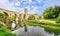 Stone bridge across a river with tower in Besalu town, Catalonia, Spain