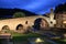 Stone bridge on Camprodon town in the night