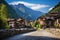 stone bridge leading to a classic mountain village