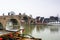 Stone bridge and old buildings in Zhujiajiao, an ancient water town in Shanghai, best known for its bridges, built during Ming and