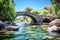 Stone bridge over a calm river stream in the park