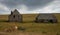 Stone built Rustic agricultural building and cows , Lozere , France