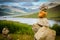 Stone cairn at loch loyne in Scotland