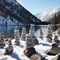 Stone Cairns in a Winter Wonderland