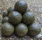 Stone cannon balls in the coutyard of Castle Estense, Ferrara