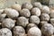 Stone cannonballs in the Kremlin in Novgorod the Great