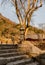 Stone carved Buddhist lantern at mountain temple