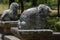 Stone carved lions at Lahugala Magul Mahavihara near Pottuvil on the east coast of Sri Lanka.