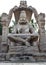 Stone carved statute of the Hindu god Vishnu in his Narsimha avatar with cobra on head , half lion and half man in Hampi