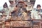 Stone carving pediment is a story of Shiva is Dancing over door at Banteay Srei Temple is sacred places and famous tourist attract