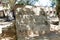 Stone and cement double tier bench for rest on a Karoo farm in South Africa