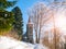 Stone church of Saint Peter and Paul in Tanvald on sunny winter day, Czech Republic