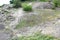 Stone circle on the river bank top view. Sanctuary-Observatory discovered on the island of Khortitsa