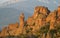 Stone cliff and rock in Belogradchik, Bulgaria on sunset