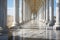 Stone columns colonnade and marble stairs detail. Classical pillars row