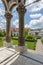 Stone columns with compound capitals at the entrance to a Romanian