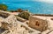 Stone construction on the Mediterranean sea coast of Levanzo Island in Sicily.