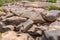 Stone courtyard Potholes in nature erosion by the currents, gravel swirled and eroded for millions of years