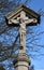 A stone crucifix statue