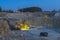 Stone crusher in a quarry. mining industry, night view