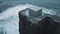 Stone cube on the sea cliff. Generative AI